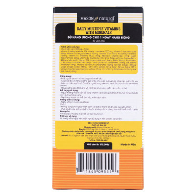 Mason Natural Daily Multiple Vitamins With Minerals - Đủ năng lượng cho 1 ngày năng động