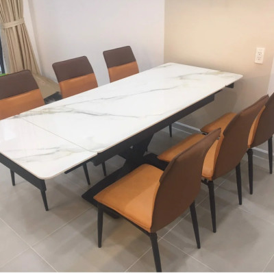 Bàn ăn thông minh kéo dài mặt đá ceramic Juno Sofa chân sắt kích thước 1m4/1m8 x 80 x 75cm