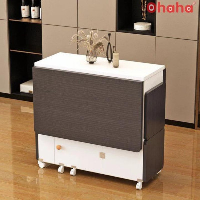 BỘ BÀN ĂN GẤP GỌN THÔNG MINH OHAHA 4 GHẾ CÓ BÁNH XE 360 ĐỘ - BA001
