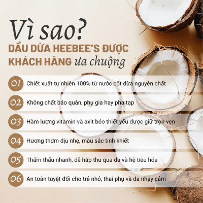 Dầu Dừa Nguyên Chất Ép Lạnh Heebee’s 100% Tự Nhiên, Không Mùi, Đa Năng, Dưỡng Ẩm Da & Tóc 50/150ml