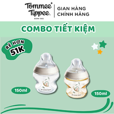 COMBO 2 Bình Sữa Ty Siêu Mềm Tự Nhiên Tommee Tippee Nature Start PP & PPSU 150ml, Họa Tiết