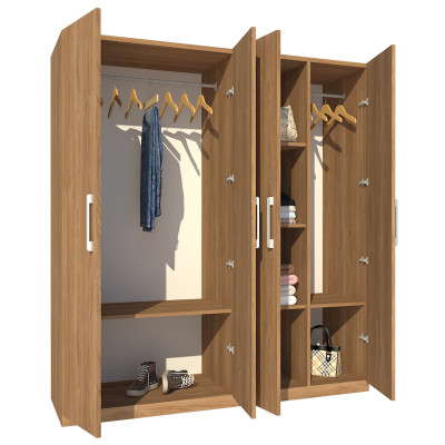 Tủ quần áo gỗ MDF Tundo 4 cánh 3 ngăn đứng màu vàng xậm 200 x 55 x 200cm