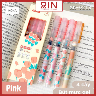 Bộ bút mực Gel nước / Bộ bút bi mực gel mực đen ngòi 0.5mm dùng ghi chép dành cho học sinh, sinh viên, văn phòng – Bộ 4 cây