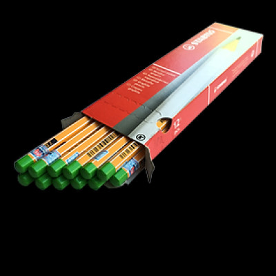 Hộp bút chì gỗ STABILO 2B thân sọc trắng - Hộp 12 bút thân sọc cam trắng đuôi đen (PC88/12-2B)