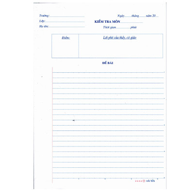 Giấy kiểm tra dòng kẻ ngang Hải Tiến 2029 dùng cho  học sinh cấp 2, 3 (25 tờ đúp)