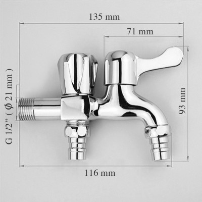 Vòi nước hai đầu đồng thau mạ chorme Yamato ra có van khóa gắn tường đa năng dành cho máy giặt (Hàng chính hãng)