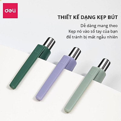 Bút bi dạng gel mực đen cao cấp Deli- ngòi 0.5mm đầu bấm - Xám/Xanh lá/Tím - NS645
