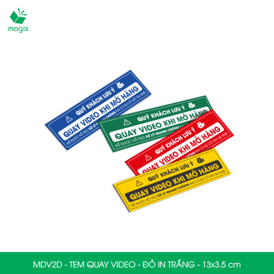 50 Tem chú ý quay video trước khi mở hàng, decal dán hộp - 13x3,5 cm - Đỏ in trắng - MDV2D