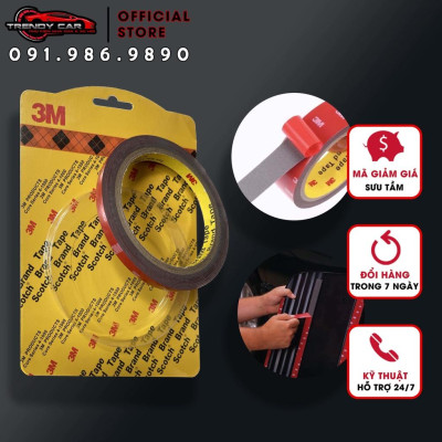 Băng dính 3M Hàng chuẩn 2 mặt đục và trong suốt loại 10mm 20mm dài 3mét, băng keo dán cường lực siêu dính ô tô, nội thất