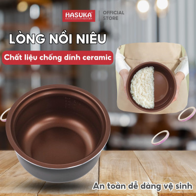 Nồi cơm điện HASUKA HSK-886 dung tích 2L, công suất 700W - Lòng niêu dầy phủ chống dính ceramic, chống xước siêu bền - HÀNG CHÍNH HÃNG