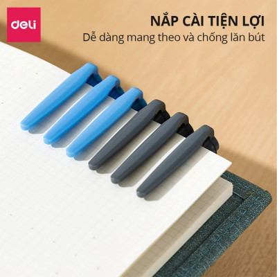 Bút gel học sinh Deli 0.5mm mực Xanh/Đen - Chất lượng mực an toàn trơn tru, thân bút trang bị đệm tay chống trượt - EG30