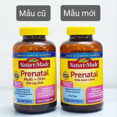 Vitamin cho bà bầu Prenatal Folic Acid+ DHA Nature Made giúp mẹ khỏe, bé phát triển não bộ, hệ thần kinh và thể lực - QuaTangMe Extaste