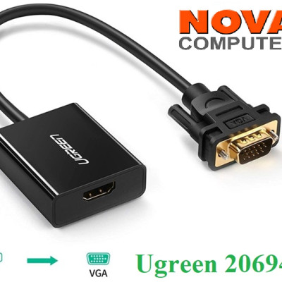 bộ chuyển HDMI cái ra VGA đực + âm thanh jack 3.5mm Ugreen 694CO20694BC 30CM hàng chính hãng