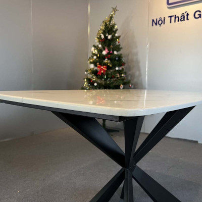 Bàn ăn mặt đá cẩm thạch chân sắt sơn đen  1m2 - 1m4 - 1m6 - 1m8 kết hợp ghế Sheraton trám 4 ghế 6 ghế 8 ghế