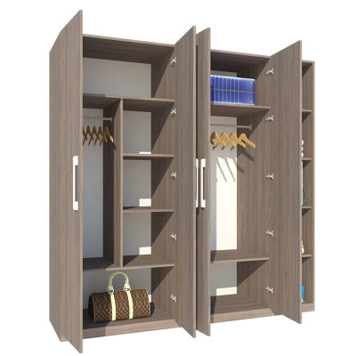 Tủ quần áo gỗ MDF Tundo 4 cánh 5 ngăn màu xám 220 x 55 x 220cm