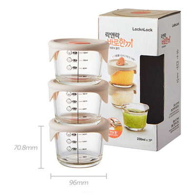 Bộ 3 hộp thủy tinh đựng thức ăn dặm cho bé Lock&Lock 230ml x 3 hộp LLG508S3 - Hàng chính hãng, có vạch chia - Hapos