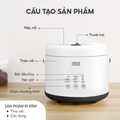 Nồi cơm điện tử mini Lebenlang LBL0582, 800ml, 300W, thiết kế hiện đại, bảo hành 2 năm - hàng chính hãng
