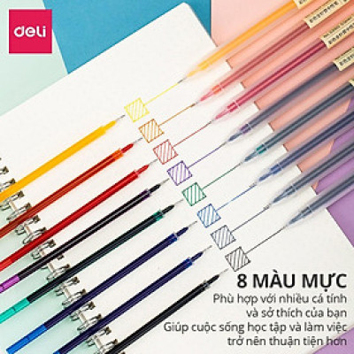 Bút gel 0.5mm nhiều màu Deli - có nắp gài - 1 chiếc - Đỏ/ Xanh Dương/ Xanh Lá/ Tím/ Cam - A119 .