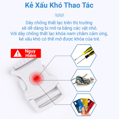 Dây Đai Đeo Tay Chống Lạc KUNBE Dài 2.5M Khóa Nam Châm Cảm Ứng An Toàn Cho Bé