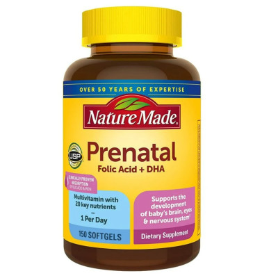 Vitamin tổng hợp cho bà bầu Prenatal Folic Acid+ DHA Nature Made giúp mẹ khỏe, thai nhi phát triển tốt (Mỹ) - OZ Slim Store