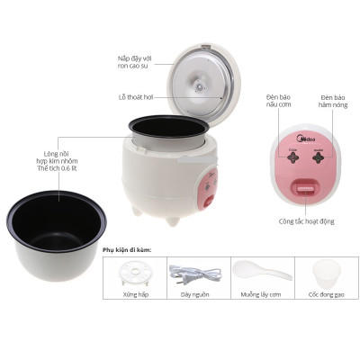 Nồi cơm điện Midea MR-CM06SB 0.6L - Hàng chính hãng - Bảo hành 12 tháng chính hãng