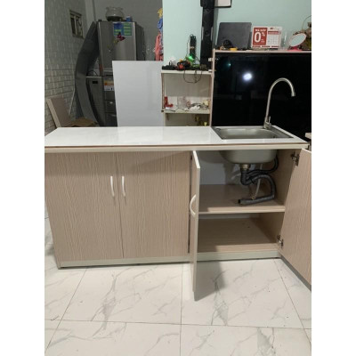 Tủ bếp nhựa đài loan có bồn và dán gạch 145x80(TPHCM)