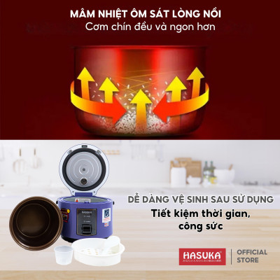 Nồi cơm điện HASSUKA HSK-866 dung tích 1.8L, công suất 700W- Lòng niêu dầy chống dính ceramic, chống xước siêu bền- Hàng chính hãng