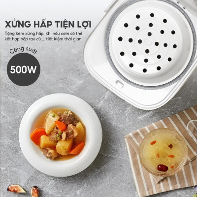 Nồi cơm điện Lebenlang LBL0587, dung tích 1200ml, công suất lớn 500W, giữ nhiệt đến 4h, thiết kế đơn giản, tặng kèm xửng hấp, bảo hành 2 năm - hàng chính hãng