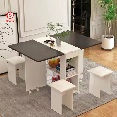 BỘ BÀN ĂN GẤP GỌN THÔNG MINH OHAHA 4 GHẾ CÓ BÁNH XE 360 ĐỘ - BA001