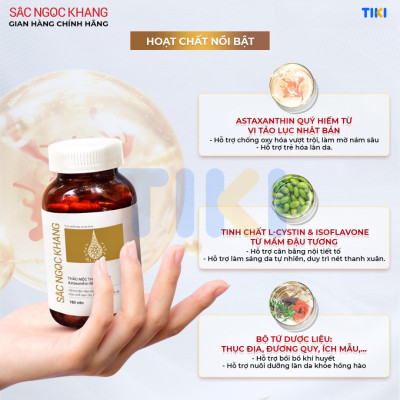 Viên uống Sắc Ngọc Khang Vi tảo lục (60 viên) giúp trẻ hóa làn da xua tan vết nám, hỗ trợ cân bằng nội tiết tố, bổ huyết, điều kinh, hỗ trợ giảm các triệu chứng tiền mãn kinh