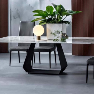 Bàn ăn cao cấp Juno Sofa mặt đá chân sắt U hiện đại