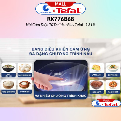 Nồi cơm điện tử Tefal 1.8 lít Delirice Plus RK776968- Hàng Chính Hãng - Dung tích: 1.8 lít, Số người ăn 4 - 6 người Công suất: 750W