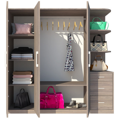 Tủ quần áo gỗ MDF Tundo 3 cánh 3 ngăn kéo màu óc chó 180 x 55 x 200cm