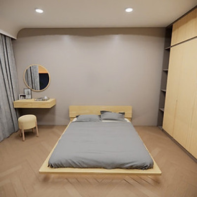 Giường ngủ gỗ KHDV1 decor có tựa đầu Juno Sofa màu tự nhiên phủ bóng