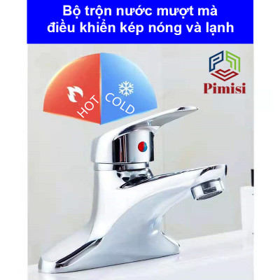 Vòi Chậu Lavabo Nóng Lạnh Pimisi PV-203C Cho Chậu Rửa Mặt 3 Lỗ (2 Chân) Bằng Đồng Thau, Dùng Cho Nhà Tắm | Chính Hãng