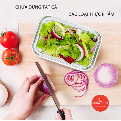 Bộ 4 hộp đựng cơm trữ thức ăn thực phẩm thủy tinh chịu nhiệt 2 hộp chữ nhật 370ml và 2 hộp tròn 400ml -CCR4L34