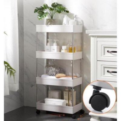 Kệ đựng đồ 4 tầng có bánh xe, giá để đồ 4 ngăn có bánh xe xoay 360 độ, xe để đồ 4 tầng