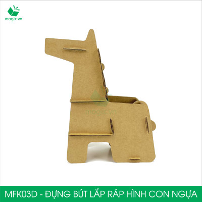 MFK03D - Đựng bút lắp ráp hình con ngựa, đồ đựng bút hình thú bằng giấy carton siêu cứng