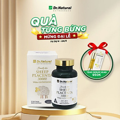 Viên Uống Trắng Da Nhau Thai Cừu Dr Natural Beauty Skin Sheep Placenta 30000 White Glutathione 60 Viên - Hàng Chính Hãng