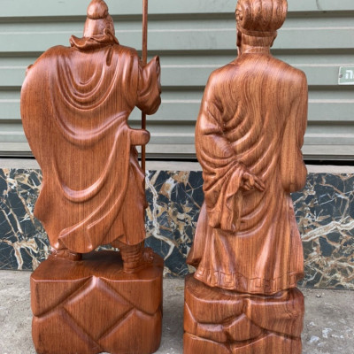 Cặp văn võ song toàn, khổng minh ,quan công  bằng gỗ hương đá kt cao 20×9×8cm