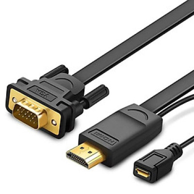 Ugreen UG40267MM101TK 1.5M màu Đen Cáp chuyển đỗi HDMI sang VGA kèm cổng trợ nguồn Micro USB - HÀNG CHÍNH HÃNG
