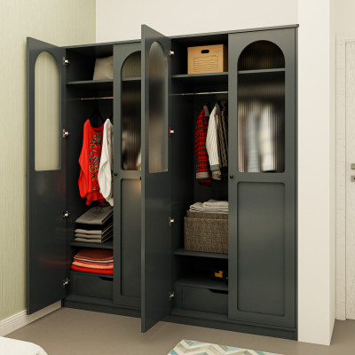 [Happy Home Furniture] SISEEL, Tủ quần áo cửa kính 4 cửa mở , 180cm x 54cm x 200cm ( DxRxC), TCM_186