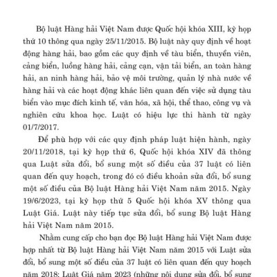Bộ luật hàng hải Việt Nam năm 2015 (sửa đổi, bổ sung năm 2018, 2023) bản in 2024