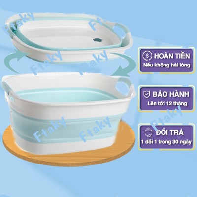 Chậu tắm gấp gọn size lớn cho bé từ 0 đến 6 tuổi , Thau giặt đồ gập gọn kích thước lớn tiên dụng LEOS màu ngẫu nhiên