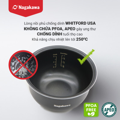 Nồi Cơm Điện Tử Cảm Ứng Nagakawa NAG0136 - Giảm tinh bột - Lòng niêu chống dính - 11 chức năng (1.2L - 500W) - Hàng Chính Hãng