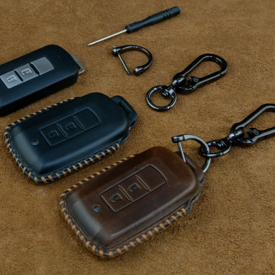 Bao Da Chìa Khóa Ô Tô Handmade Mitsubishi 2 nút Da Bò - hàng chính hãng