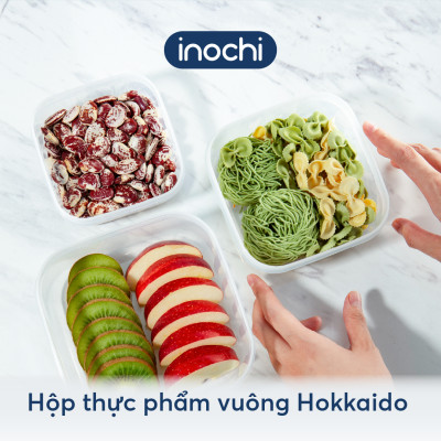 Bộ 3 hộp thực phẩm vuông Hokkaido 500-1000-2000ml ( Tặng kèm Sticker) - INOCHI - chất lượng tiêu chuẩn Nhật Bản