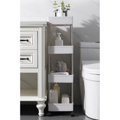 Kệ đựng đồ 4 tầng có bánh xe, giá để đồ 4 ngăn có bánh xe xoay 360 độ, xe để đồ 4 tầng