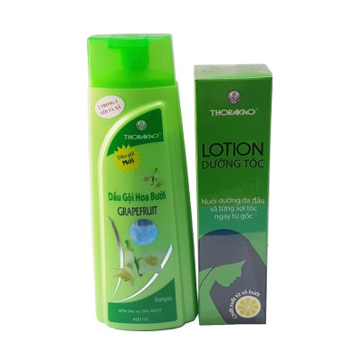 Combo dầu gội hoa bưởi ngăn rụng tóc Thorakao 400ml và Lotion tinh dầu bưởi Kích thích mọc tóc Thorakao 150ml