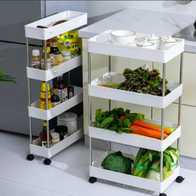 Kệ đựng đồ 4 tầng có bánh xe, giá để đồ 4 ngăn có bánh xe xoay 360 độ, xe để đồ 4 tầng